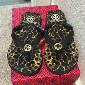 Tory Burch Leopard Print Flip Flops